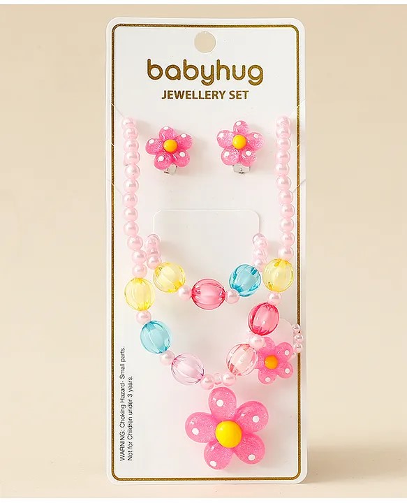 Babyhug Jewellery Set with Floral Motif Free Size - Pink
